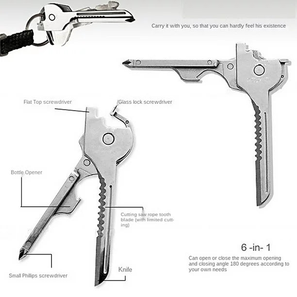 6 In 1 Multifunction Key Tool Bottle Opener Screwdriver Key Keychain Tool EDC