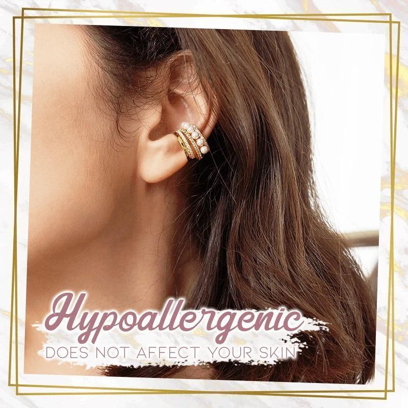 CrystalGoddess Colorful Diamond Pearl Multi-layer Earrings Non-piercing Retro Slide-On Ear Clip